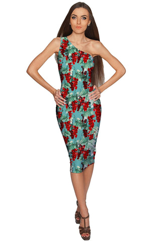 Toscana Layla One-Shoulder Green Midi Eco Dress - Women - Pineapple Clothing