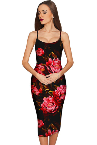 True Passion Olivia Black Floral Cocktail Midi Dress - Women - Pineapple Clothing