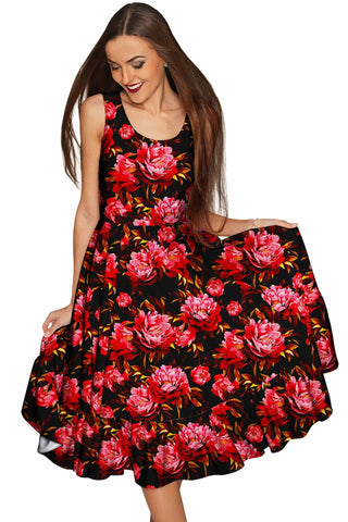 True Passion Vizcaya Black & Red Floral Party Dress - Women - Pineapple Clothing