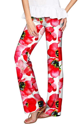 Tulip Salsa Amelia Red Flower Print Palazzo Pant - Women - Pineapple Clothing