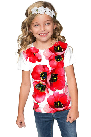 Tulip Salsa Zoe Red Floral Print Cute Designer T-Shirt - Girls - Pineapple Clothing