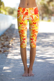 Flaming Hibiscus Ellie Yellow Performance Yoga Capri Leggings - Women