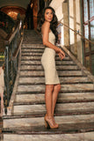 Beige Stretchy Lace Sleeveless Cocktail Party Mother Daughter Dress - Pineapple Clothing
