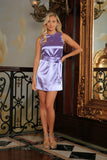 Lavender Sleeveless Spring Party Shift Mini Dress With Belt - Women - Pineapple Clothing