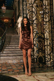 Chocolate Brown Sleeveless Evening Cocktail Shift Mini Dress - Women - Pineapple Clothing