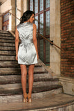 Silver Grey Sleeveless Trendy Cocktail Party Shift Mini Dress - Women - Pineapple Clothing