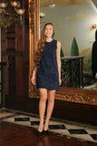 Navy Blue Animal Print Sleeveless Evening Shift Mini Dress - Women - Pineapple Clothing