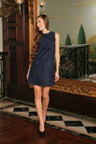 Navy Blue Animal Print Sleeveless Evening Shift Mini Dress - Women - Pineapple Clothing