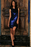 Navy Blue Metallic Sleeveless Evening Party Shift Mini Dress - Women - Pineapple Clothing