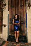 Navy Blue Metallic Sleeveless Evening Party Shift Mini Dress - Women - Pineapple Clothing