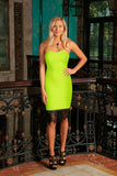 Neon Yellow Stretchy Sleeveless Mother Daughter Dress with Lace Trim - Pineapple Clothing