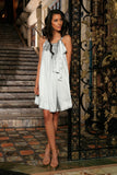Silver Grey Charmeuse Halter Swing Spring Cocktail Dress - Women - Pineapple Clothing