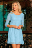Baby Blue Stretchy Lace Empire Waist Spring Sleeved Dress - Women - Pineapple Clothing