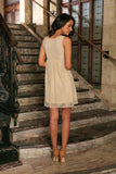 Beige Stretchy Lace Empire Waist Sleeveless Cute Spring Dress - Women - Pineapple Clothing