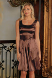 Chocolate Brown Charmeuse Sleeveless Skater Dress With Belt - Women - Pineapple Clothing
