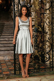 Silver Grey Sleeveless Skater Fit & Flare Party Mother Daughter Dress
