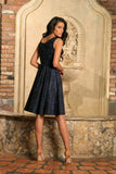 Navy Blue Animal Print Sleeveless Skater Evening Party Dress - Women - Pineapple Clothing