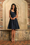 Navy Blue Animal Print Sleeveless Skater Evening Party Dress - Women - Pineapple Clothing
