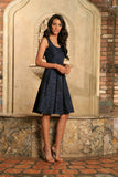 Navy Blue Animal Print Sleeveless Skater Evening Party Dress - Women - Pineapple Clothing