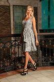Black White Stretchy Sleeveless Skater Party Dress With Belt - Women - Pineapple Clothing