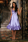 Lavender Charmeuse Fit & Flare Prom Party Ruffle Midi Dress - Women - Pineapple Clothing