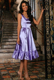 Lavender Charmeuse Fit & Flare Prom Party Ruffle Midi Dress - Women - Pineapple Clothing