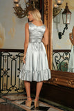 Silver Grey Charmeuse Fit & Flare Ruffle-Hem Midi Mommy and Me Dresses