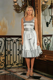 Silver Grey Charmeuse Fit & Flare Ruffle-Hem Midi Mommy and Me Dresses