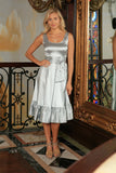 Silver Grey Charmeuse Fit & Flare Ruffle-Hem Midi Mommy and Me Dresses