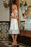 Silver Grey Charmeuse Fit & Flare Ruffle-Hem Midi Mommy and Me Dresses