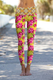 Indian Summer Lucy Yellow Floral Printed Performance Yoga Pants - Women