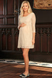 Beige Stretchy Lace Empire Half Sleeve Trendy Dress - Women Maternity - Pineapple Clothing