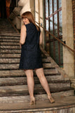 Navy Animal Print Sleeveless Chic Evening Shift Dress - Women Plus Size - Pineapple Clothing