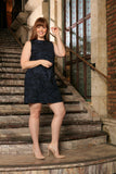 Navy Animal Print Sleeveless Chic Evening Shift Dress - Women Plus Size - Pineapple Clothing