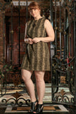 Sage Green Animal Print Sleeveless Party Shift Dress - Women Plus Size - Pineapple Clothing