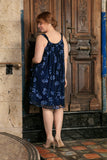 Navy Blue Floral Halter Swing Evening Party Dress - Women Plus Size - Pineapple Clothing