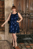 Navy Blue Floral Halter Swing Evening Party Dress - Women Plus Size - Pineapple Clothing
