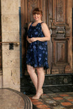 Navy Blue Floral Halter Swing Evening Party Dress - Women Plus Size - Pineapple Clothing