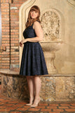 Navy Animal Print Sleeveless Skater Chic Party Dress - Women Plus Size - Pineapple Clothing