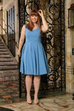 Blue Stretchy Sleeveless Skater Fit & Flare Dress - Women Plus Size - Pineapple Clothing