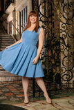 Blue Stretchy Sleeveless Skater Fit & Flare Dress - Women Plus Size - Pineapple Clothing