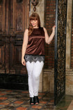 Chocolate Brown Sleeveless Chic Dressy Top With Lace - Women Plus Size - Pineapple Clothing