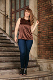 Chocolate Brown Sleeveless Chic Evening Dressy Top - Women Plus Size - Pineapple Clothing
