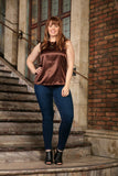 Chocolate Brown Sleeveless Chic Evening Dressy Top - Women Plus Size - Pineapple Clothing