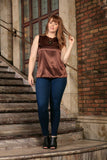 Chocolate Brown Sleeveless Chic Evening Dressy Top - Women Plus Size - Pineapple Clothing