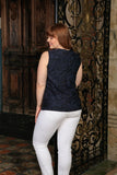 Navy Animal Print Sleeveless Evening Dressy Chic Top - Women Plus Size - Pineapple Clothing