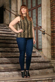 Sage Green Animal Print Sleeveless Dressy Chic Top - Women Plus Size - Pineapple Clothing