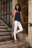 Navy Blue Floral V-Neck Sleeveless Cute Fancy Dressy Cami Top - Women - Pineapple Clothing