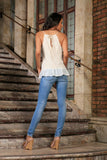 Off-White Stretchy Lace Ruffle Halter Cute Fancy Dressy Top - Women - Pineapple Clothing