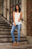Off-White Stretchy Lace Ruffle Halter Cute Fancy Dressy Top - Women - Pineapple Clothing
